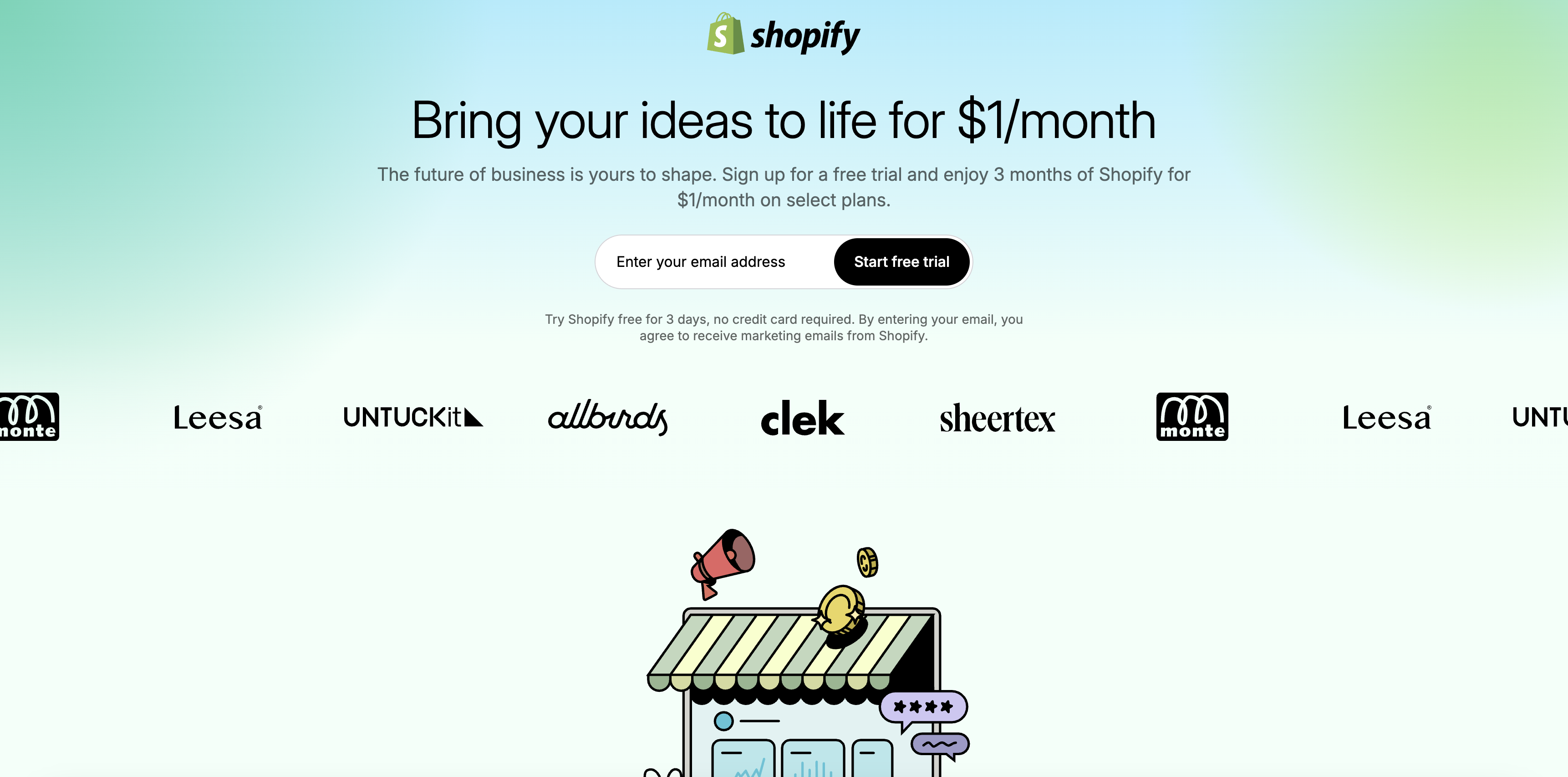 Shopify home page